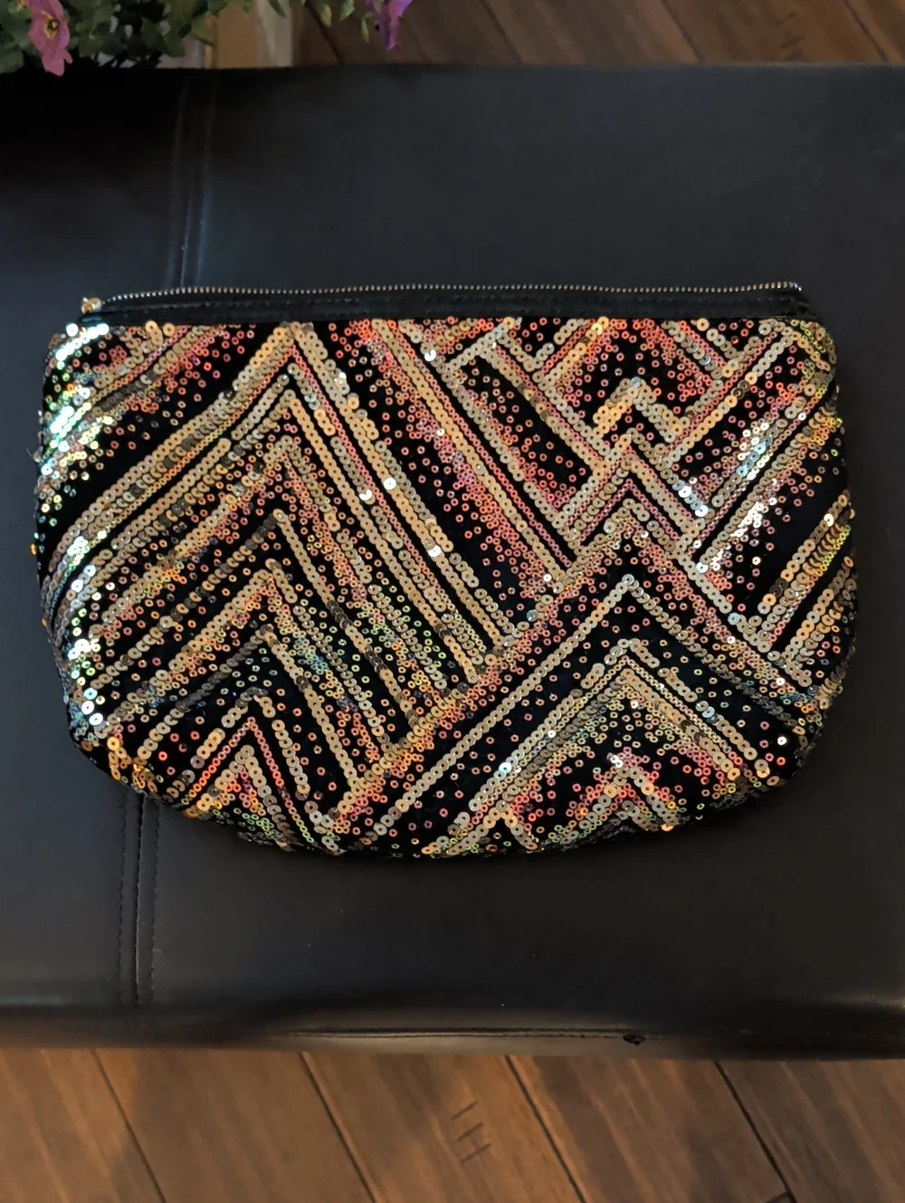 Vince Camuto Large Glitter Zip Clutch/Bag